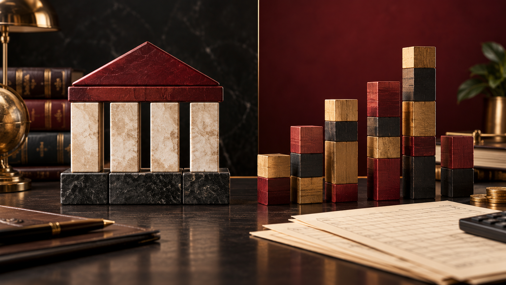Fixed and variable costs contrasted with stable structural blocks and changing cost bars